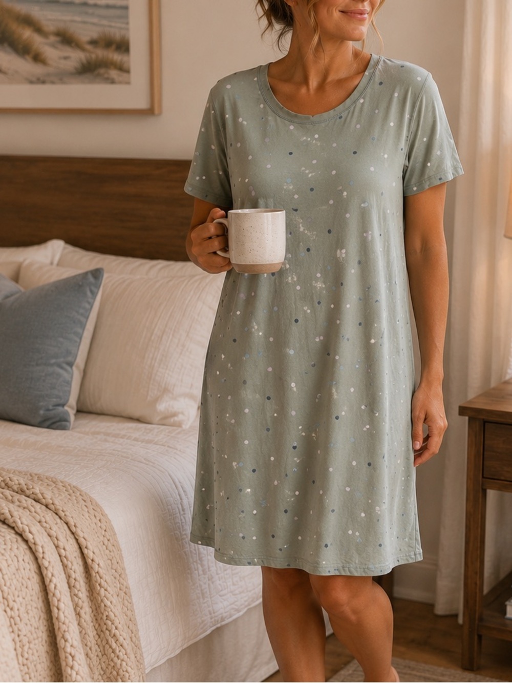 George Sage Green Polka Dot Nightgown Sleep Shirt XL Cozy Loungwear Pajamas